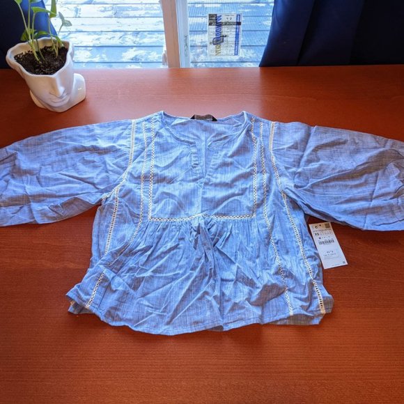 Zara Chambray Peasant Top - Picture 1 of 5